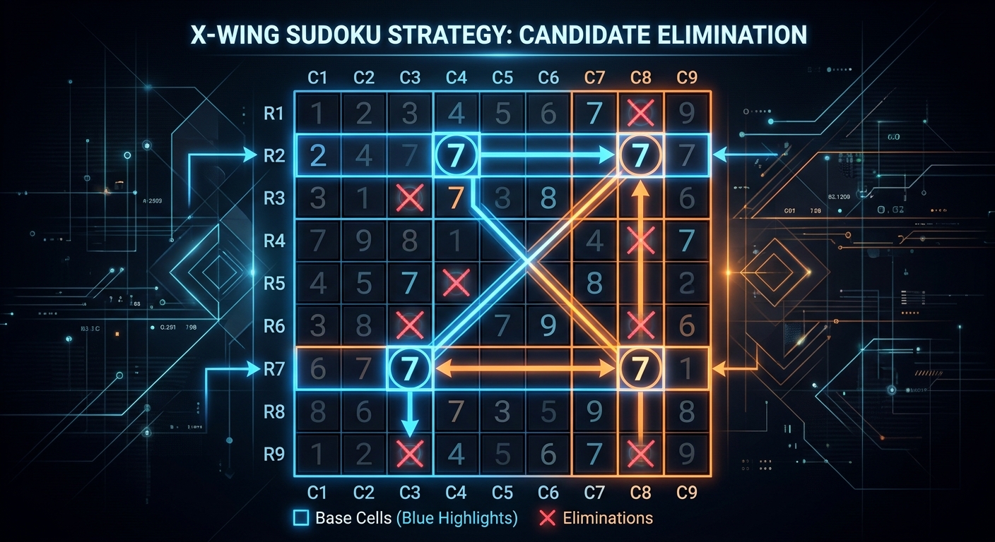 Explaining the X-Wing Sudoku Strategy With a Clear Technical Diagram